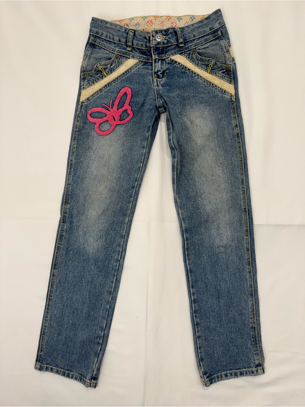 Women’s Size 28/S Blue Denim Jeans Patch Mid Rise Straight Leg